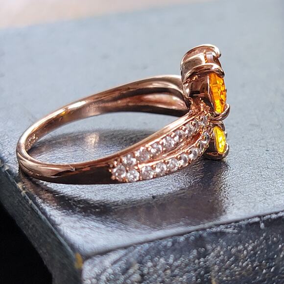 Elegant Rose Gold Plated Simulated Citrine Ring, Size 7 - Picture 7 of 9